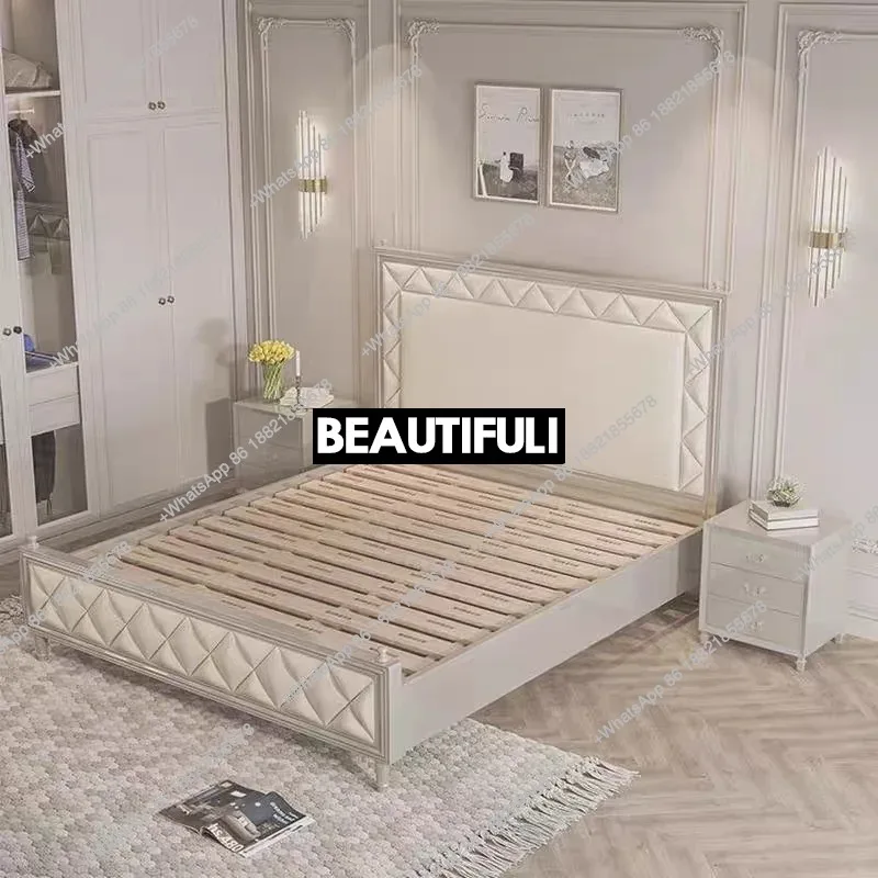 

American light luxury cream style solid wood bed modern simple master bedroom double bed