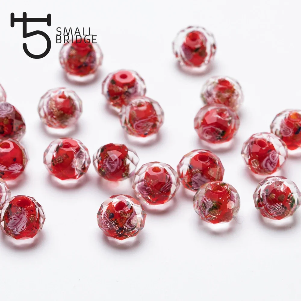 12mm Murano Red Transparent Glass Lampwork Beads for Making Jewelry Diy Material Loose Faceted Large Flower Beads L004