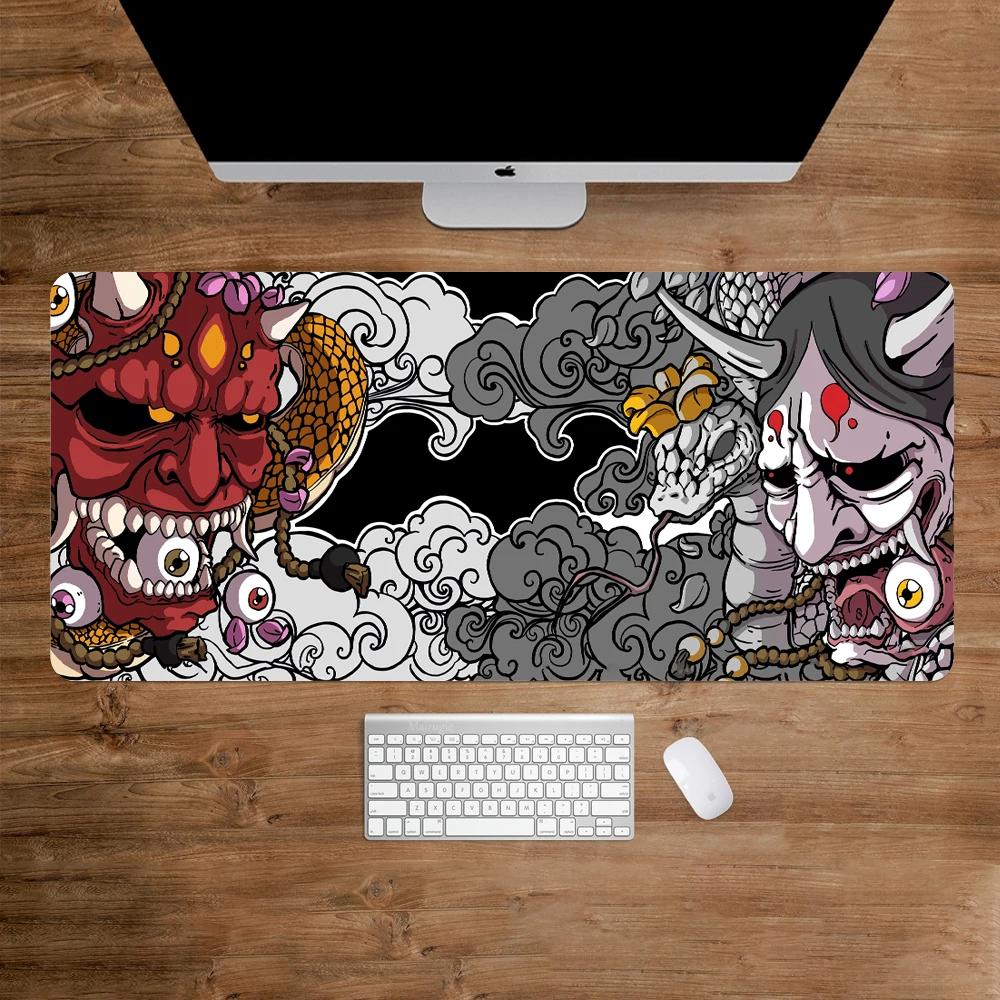 Desk Mat Japanese Oni Mask Gaming Pc Mouse Pad Keyboard Carpet Keyboard Long Pad Desk Office Gadgets Playmat Mouse Mat Rug