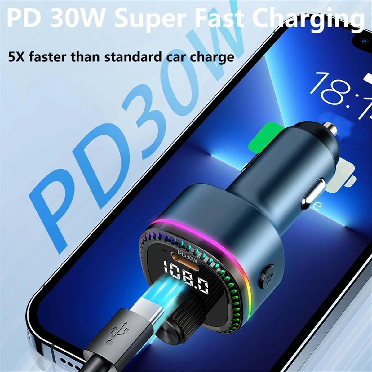 FM-передатчик POP-lBluetooth 5.3 для автомобиля, автомобильный адаптер Bluetooth, поддержка MP3-плеера, громкой связи, светодиодная подсветка, U