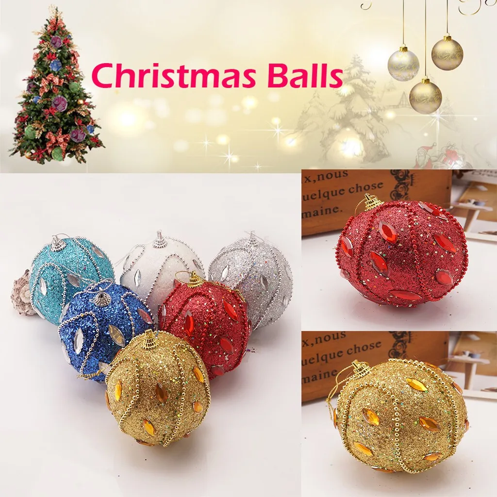 NewYear 2024 Merry Christmas Rhinestone Glitter Baubles Ball Xmas Tree Ornament Decoration Large Hanging Pvc Ball Bauble Xmas