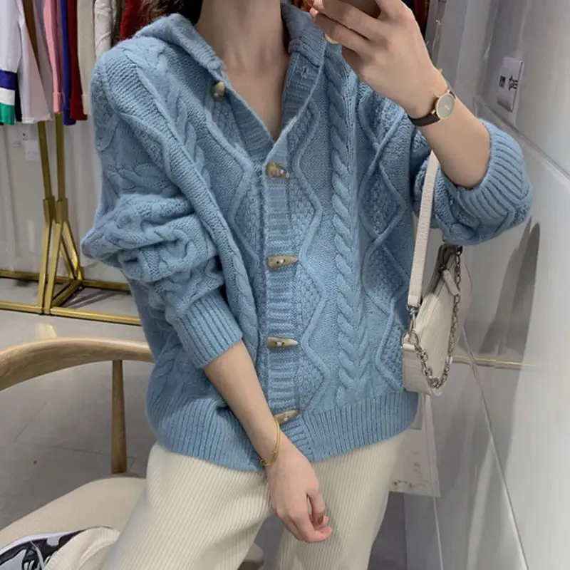 Autumn Cardigan Sweater 2023 New Knitted Cardigan Women Loose Retro Slouchy Hooded Coat Top Sweater Casual Cardigan female