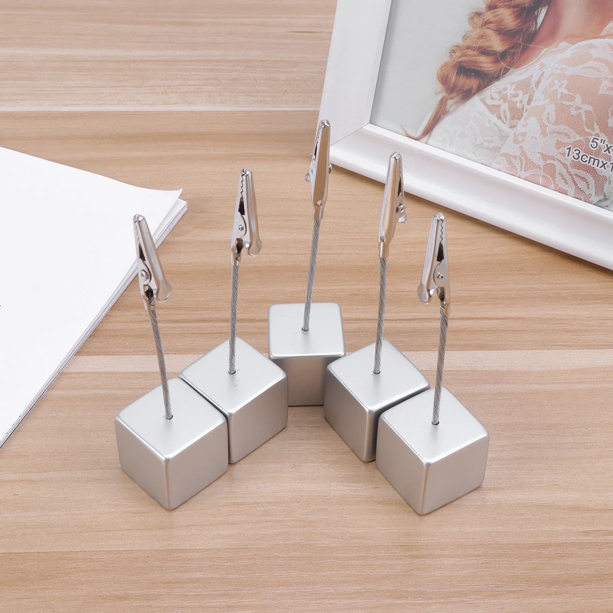 

10pcs Card Holder Cube Resin Photo Clip Memo Desk Organizer Wedding Party Office Home Decor Alligator Clip Diy Gift Silver