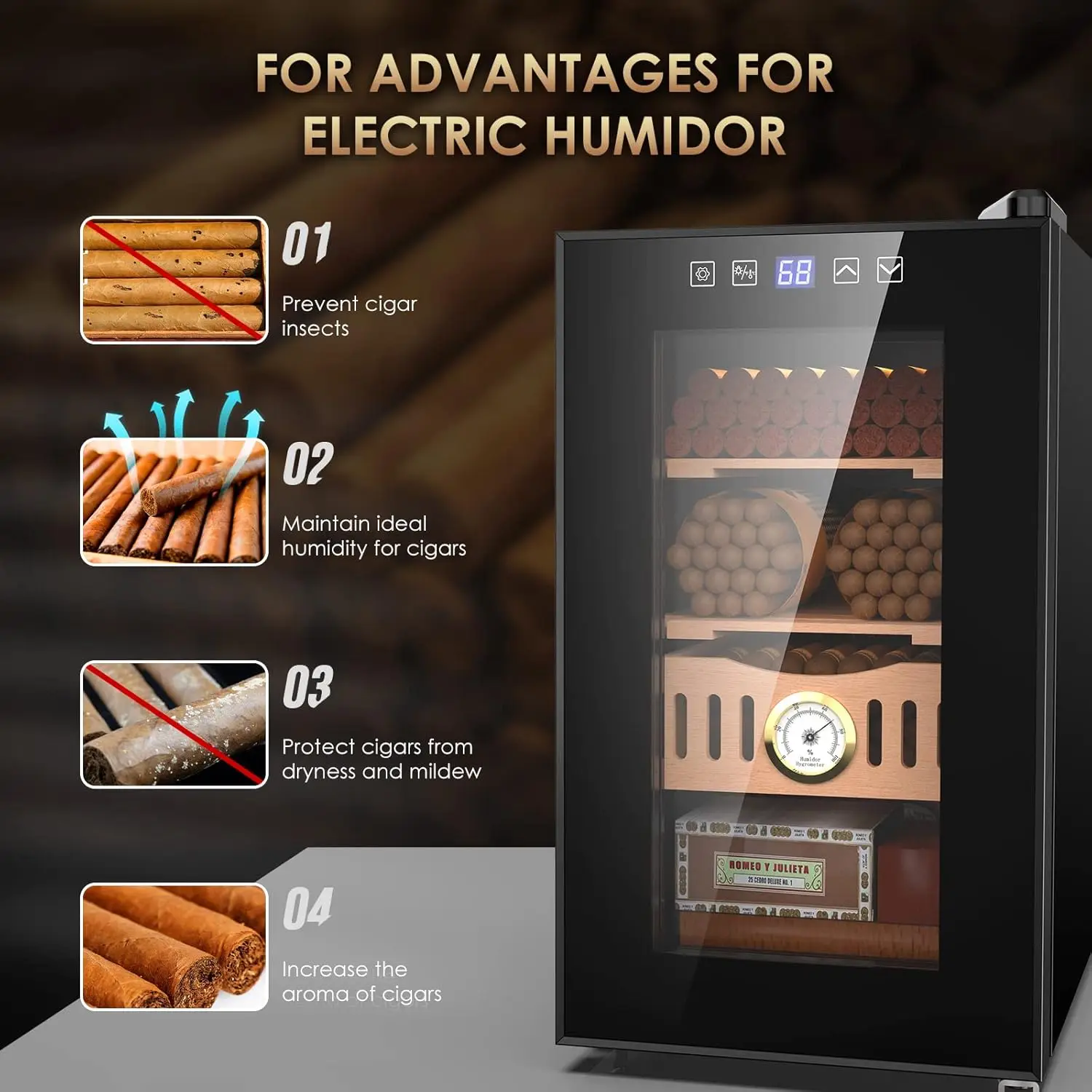 25L Electric Cigar Cooler Cabinet with Spanish Cedar Sheet Drawer & Tray, Adjustable Temperature Humidity Monitor & Controller