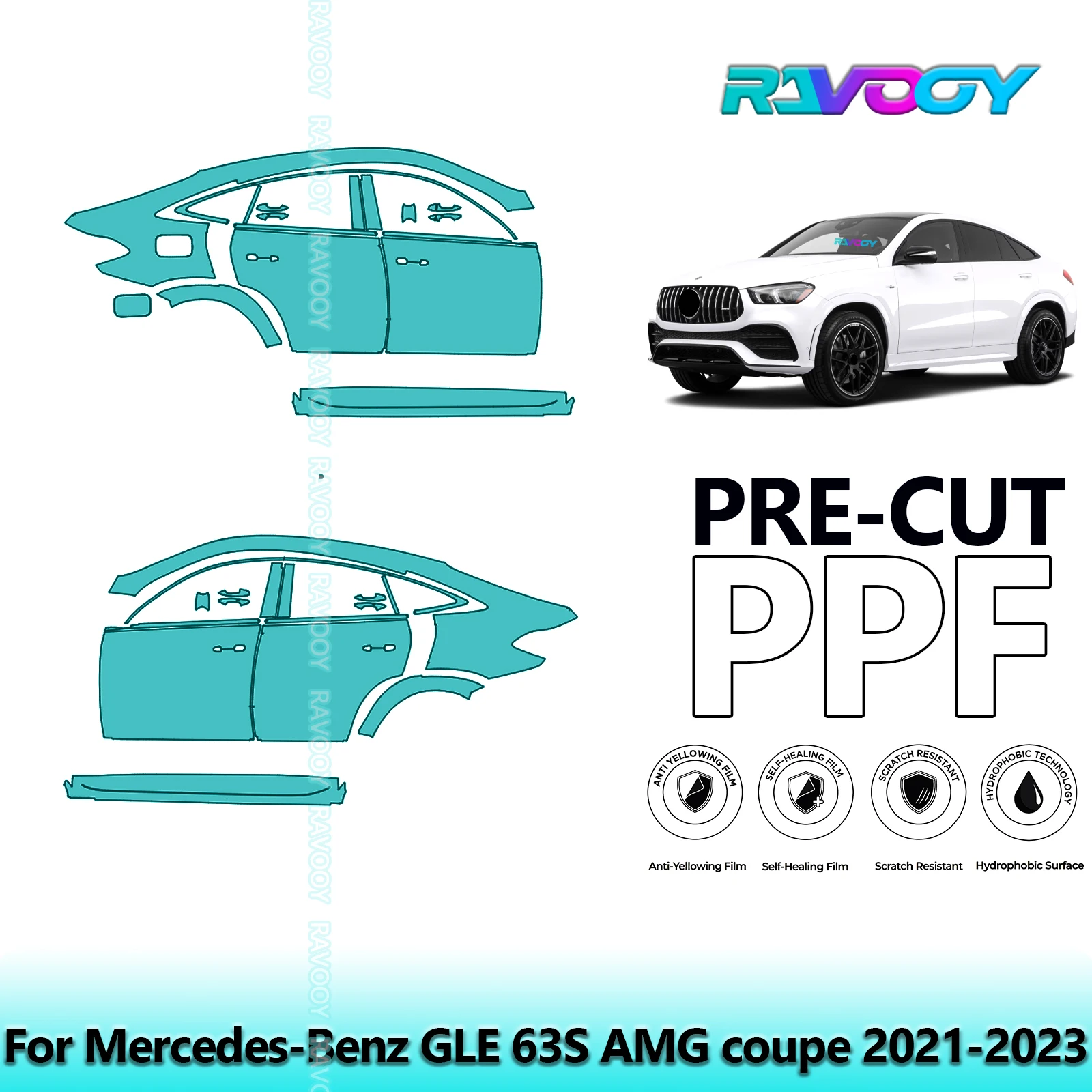 

For Mercedes-Benz GLE 63S AMG coupe 2021-2023 8.5mil Clear Matte Pre-Cut PPF Door & A/B Pillar Kit TPU Paint Protection Film Set