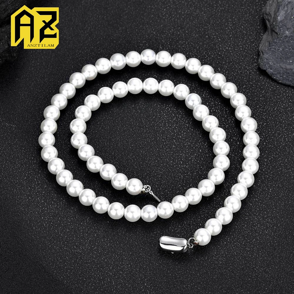 

Anztilam 8 мм красивый жемчуг из нержавеющей стали 316L звенья цепи ожерелья для женщин мужчин цепочка хип-хоп ювелирные изделия Бесплатная доставка