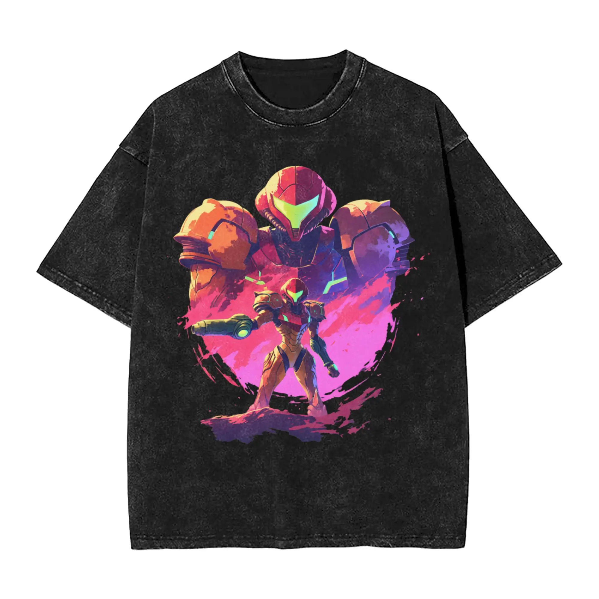 Metroids Hero Game Samus T-Shirts for Men  Humorous Pure Cotton Tees Crew Neck Short Sleeve T Shirt Summer Clothes