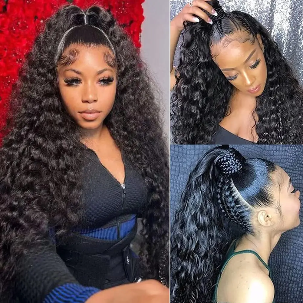 Deep Wave 360  Lace Frontal Wig Brazilian Human Hair Wigs Curly 13x6 Lace Front Wigs For Women