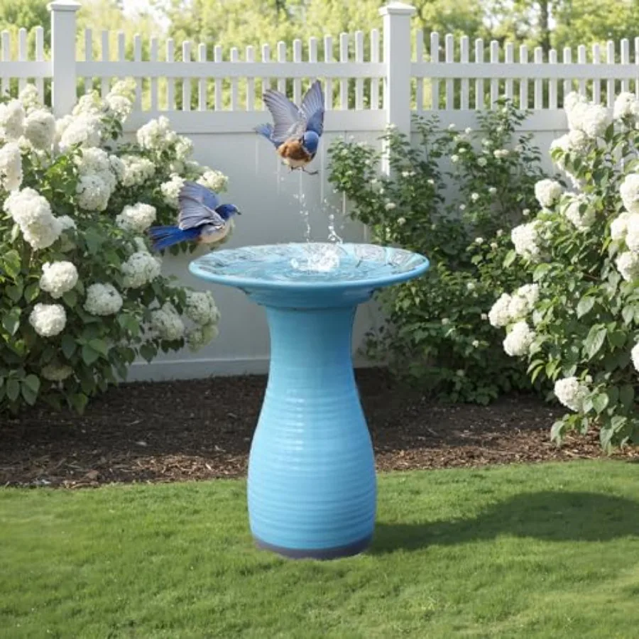 20 Inch Ceramic Bird Bath for Outside, Elegant Tall Outdoor Bird Bath, Lightweight Pedestal Glazed Birdbaths for Outdoors with - view 6