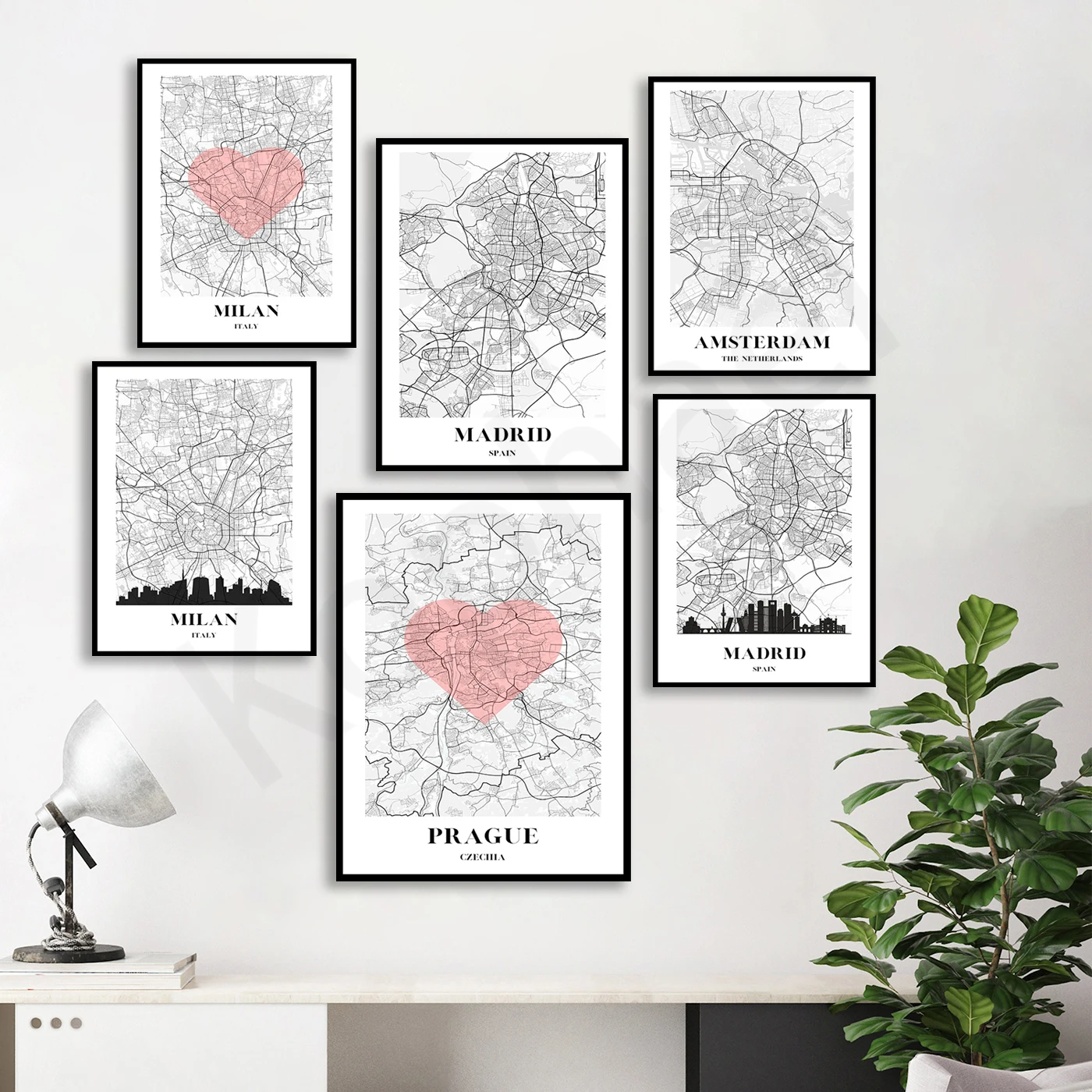 Prague Milan Madrid Amsterdam .City Maps.Travel Gifts.Home Wall Decor Art Posters