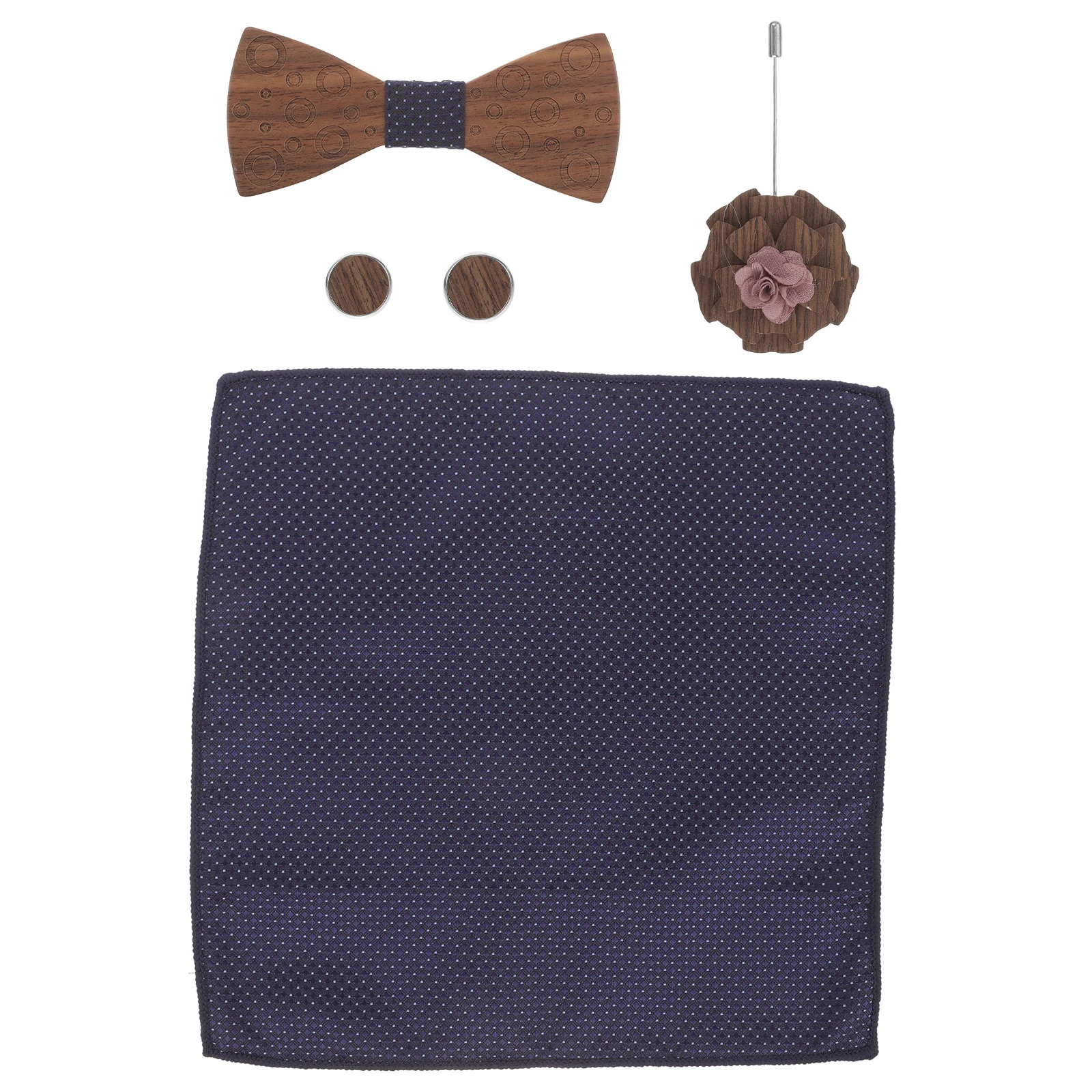 

Wooden Bow Set Folding Bowties Pocket Square Bowtie And Handkerchief Set Cufflinks Lapel Pins Mens Wedding Accessories Groom