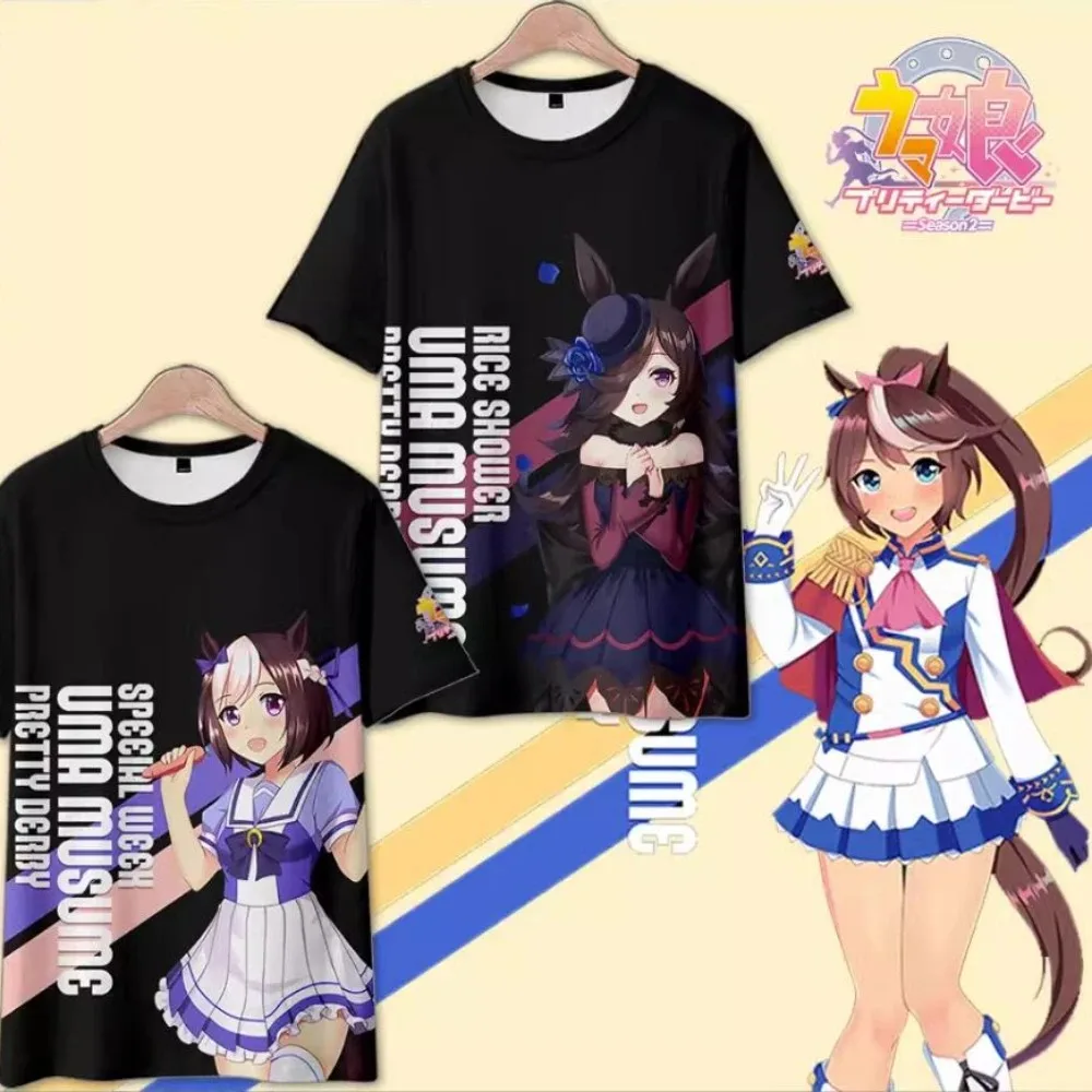 Anime UmaMusume Pretty Derby 3D Print T Shirt Tokai Teio Oguri Cap Kitasan Black Rice Shower Silence Suzuka Cosplay Tops