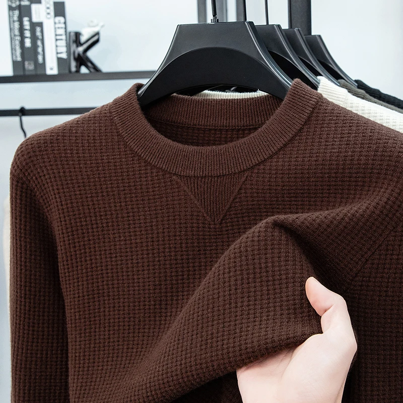 عالية الجودة رجل الهراء بلون بلون طويل الأكمام تريكو وهمية الرقبة الخريف الشتاء جديد البلوز أزياء ملابس رجالي