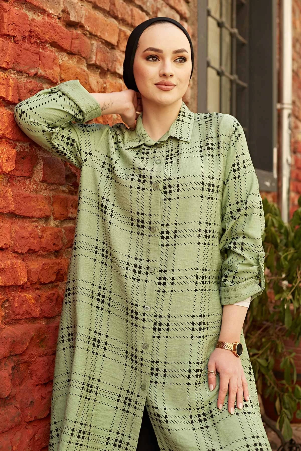 Patterned Asymmetrical Cut Shirt TH- Mint