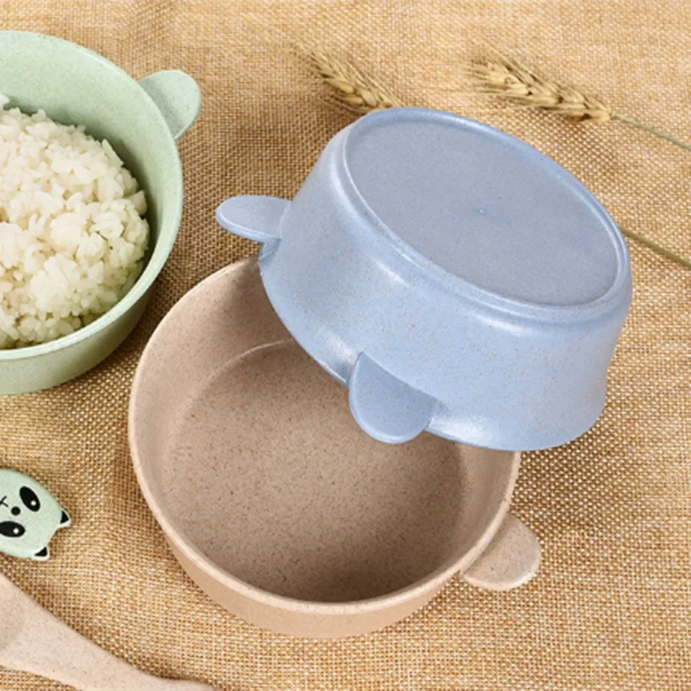 

Cartoon Panda Bowl Spoon Wheat Straw Eco-friendly Kid Training Dinnerware Set Anti-hot Bowl Plate Baby Tableware 사발