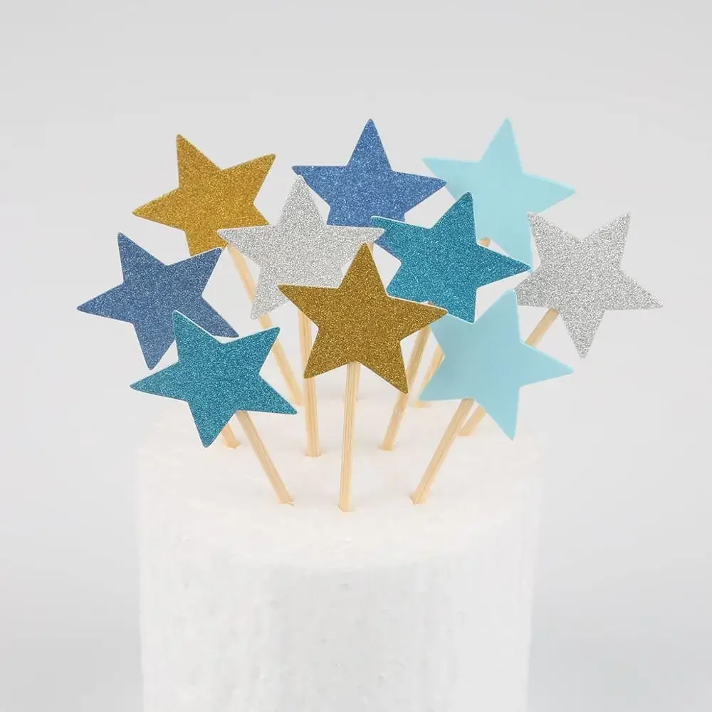 

10pcs Birthday Cake Topper Mini Heart Star Cupcake Toppers Decorating Picks Kids Wedding Party Decorations Baby Shower Favors