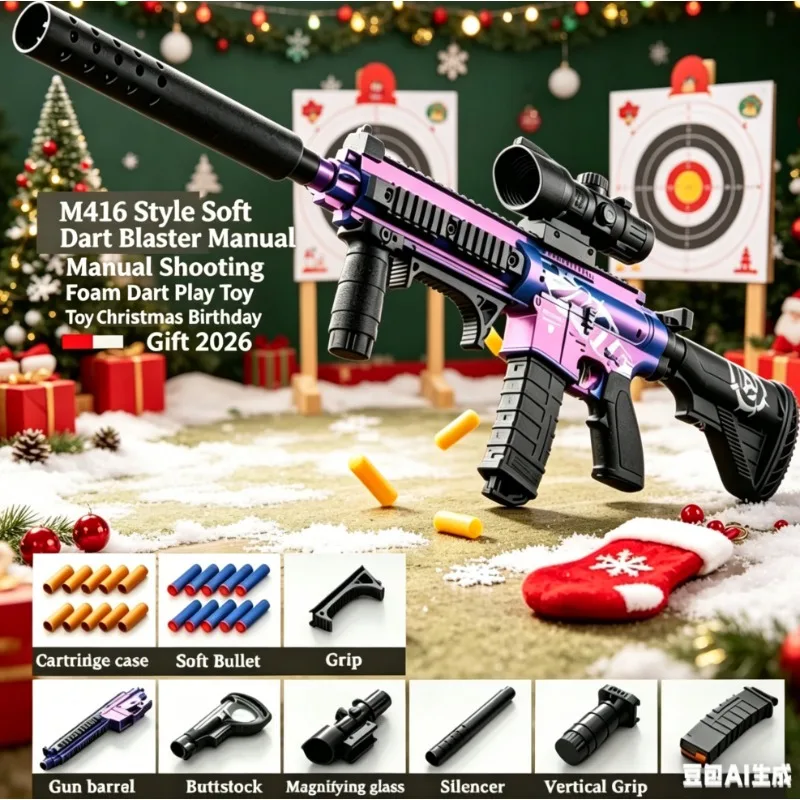 

M416 Shape Foam Blaster Gun Manual Shoot Soft Bullet Kids Toy Birthday Xmas Gift 2026