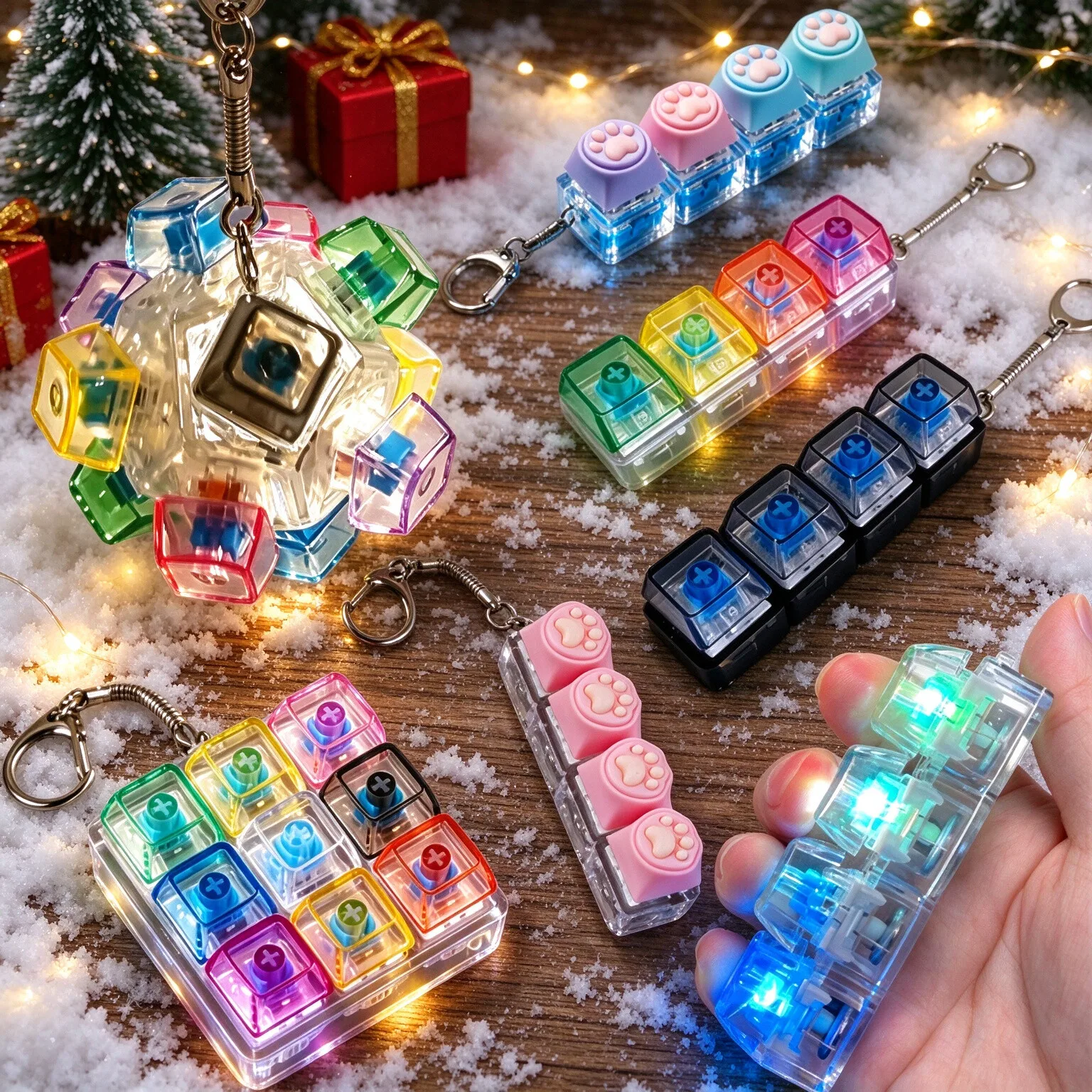 딸깍이 LED Light-Up Keychain Keyboard Clickable Button Fidget Toy for Stress Anxiety Relief Portable Desk Accessory OFF Decor Gift