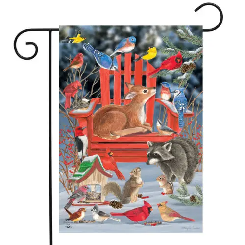 Snow Day Gathering Winter Garden Flag Fawn Birds Chair 12.5