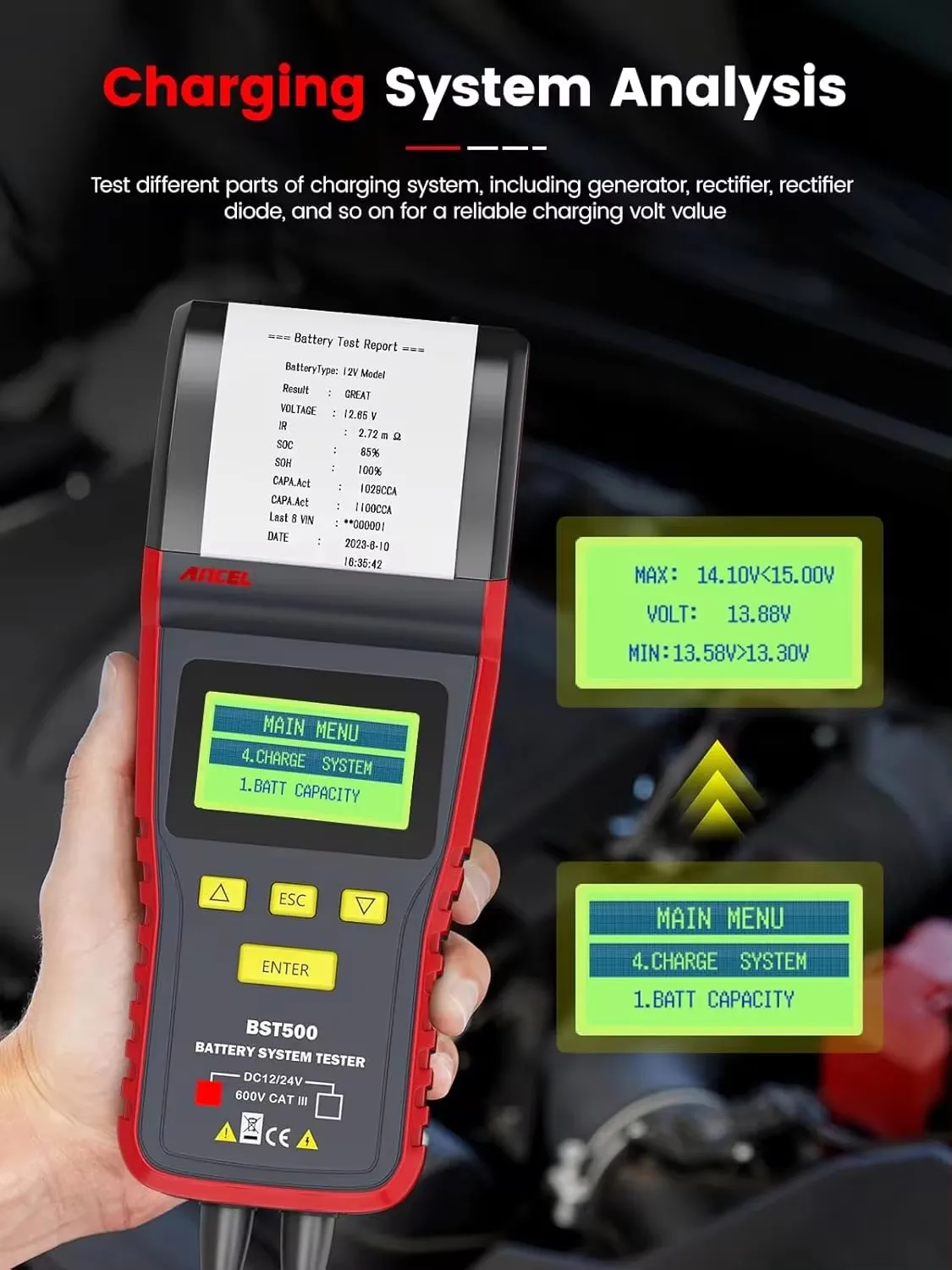 ANCEL BST500 12V&24V Car Battery Charging Tester Analyzer With Printer Heavy Duty Truck Car Battery Test Auto Diagnostic tool