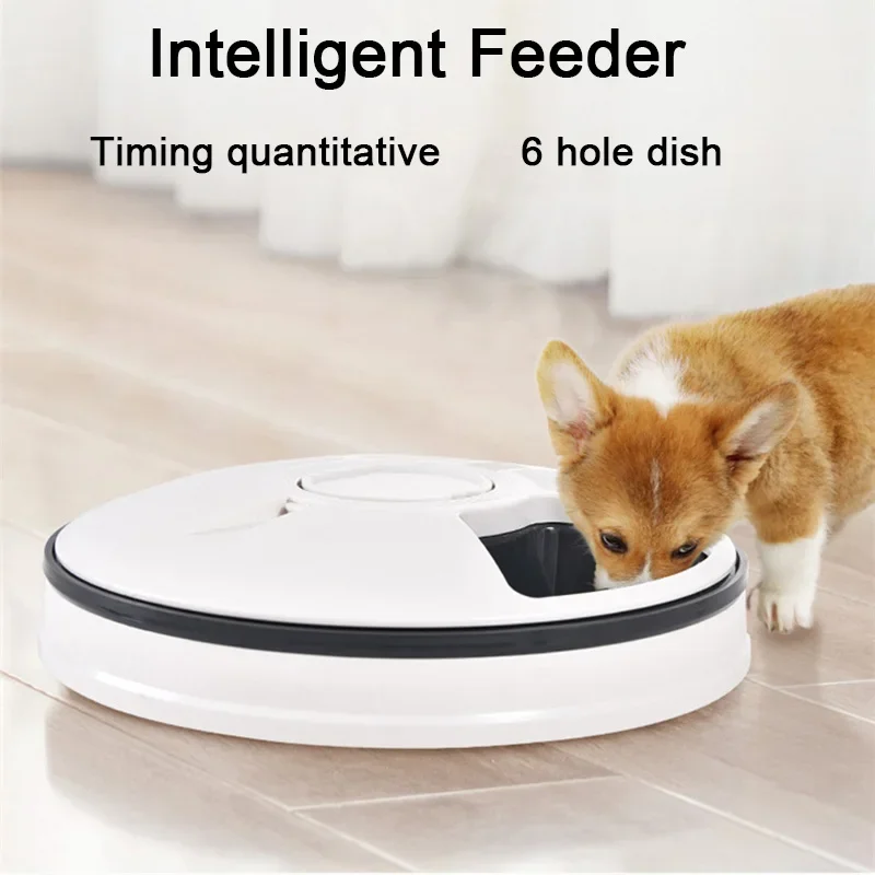 Pet Automatic Feeder Portion Control Digital Timer Detachable Dogs Cats Anti Slip 6 Meal Trays with Voice Recorder Dry Wet Food