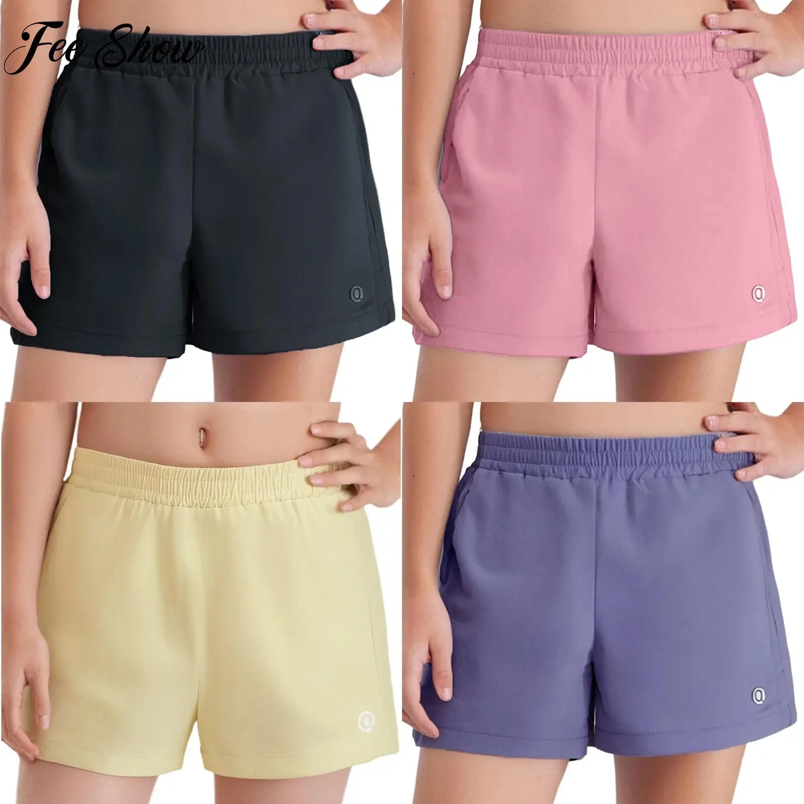 

Quick-Drying Athletic Shorts for Kids Girls Stretchy Sides Slit Shorts with Pockets Outdoor Yoga Running Jogging Sports Bottoms