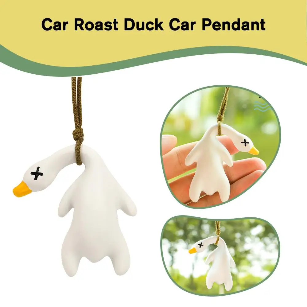 Car Hanging Pendant Rearview Mirror Decoration Roasted Cute Duck Car Mirror Ornaments For Women Girl Car Accessories Toys