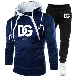 Newest Men's Tracksuit Thickening Zipper Hoodies + Sweatpants Outfits Male Sweatshirt 2PCS Double Zipper Warm Windproof Outwear