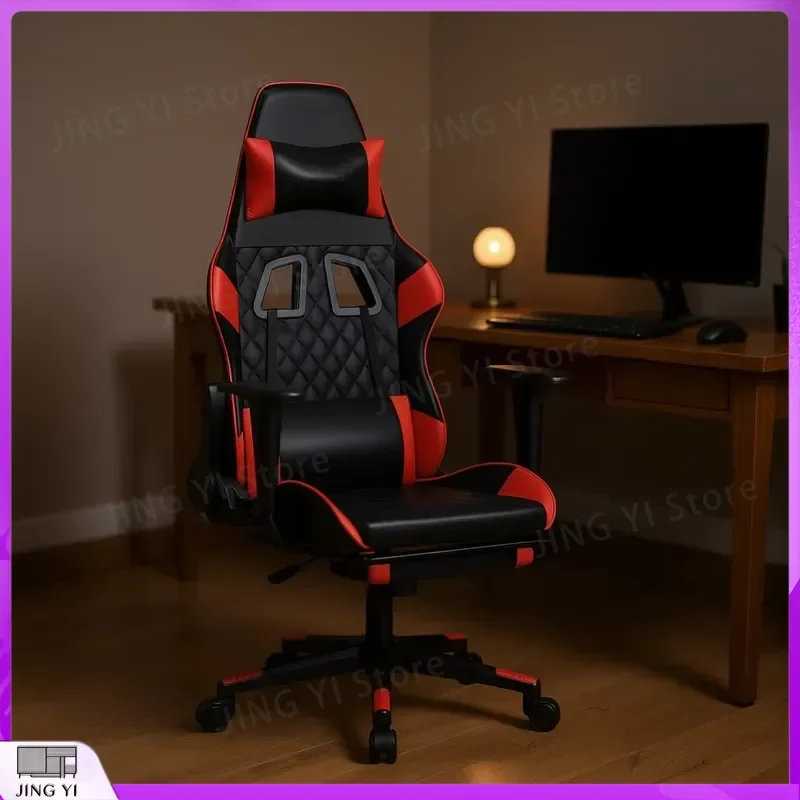 Gaming Chair Black Red PU Leather 4D Adjustable Armrests 360 Degree Swivel Base Reclining Office Chair Ergonomic Computer