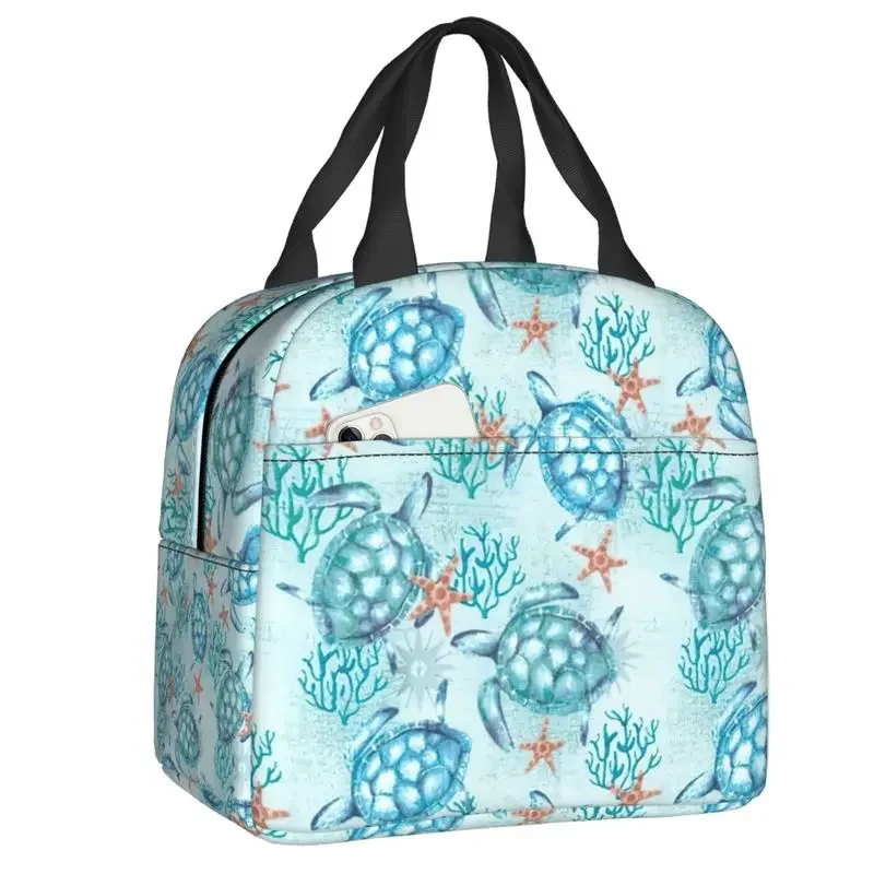 

Blue Turtle Lunch Bag Ocean Animal Cooler Thermal Insulated Lunch Box For Women Kids Work School Picnic Travel Food Tote Bags