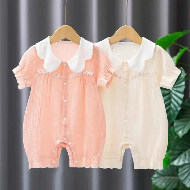 Summer Jumpsuit Baby Girl Short Sleeved Princess Style Climbing Suit Newborn Clothes Super Outdoor Rompers Summer
