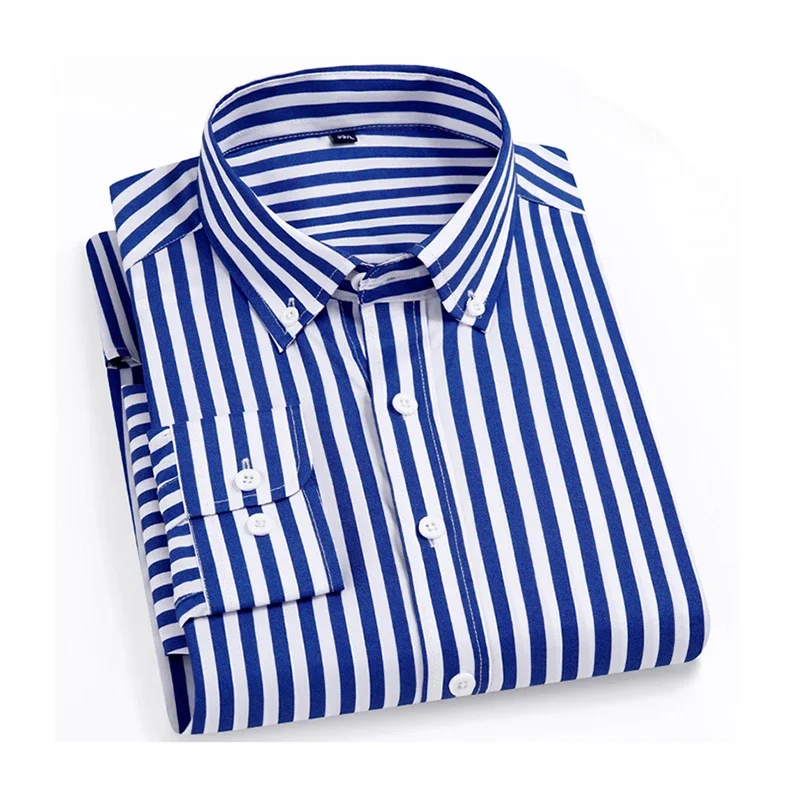 Men\'s Striped Business Casual Long Sleeved Shirt Wrinkle Resistant and Non Ironing Comfortable Top