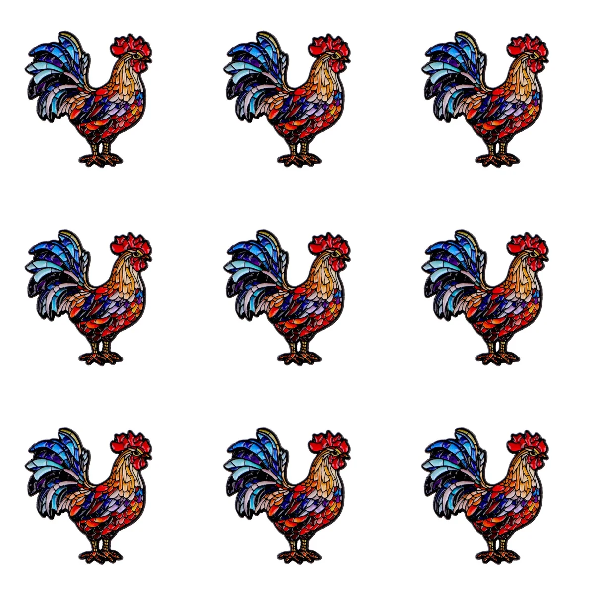 Lot de 9 broches émaillées coq, broches vintage colorées en forme de poulet pour manteau, broches pour femmes, épingles de revers, badges métalliques, bijoux cadeau