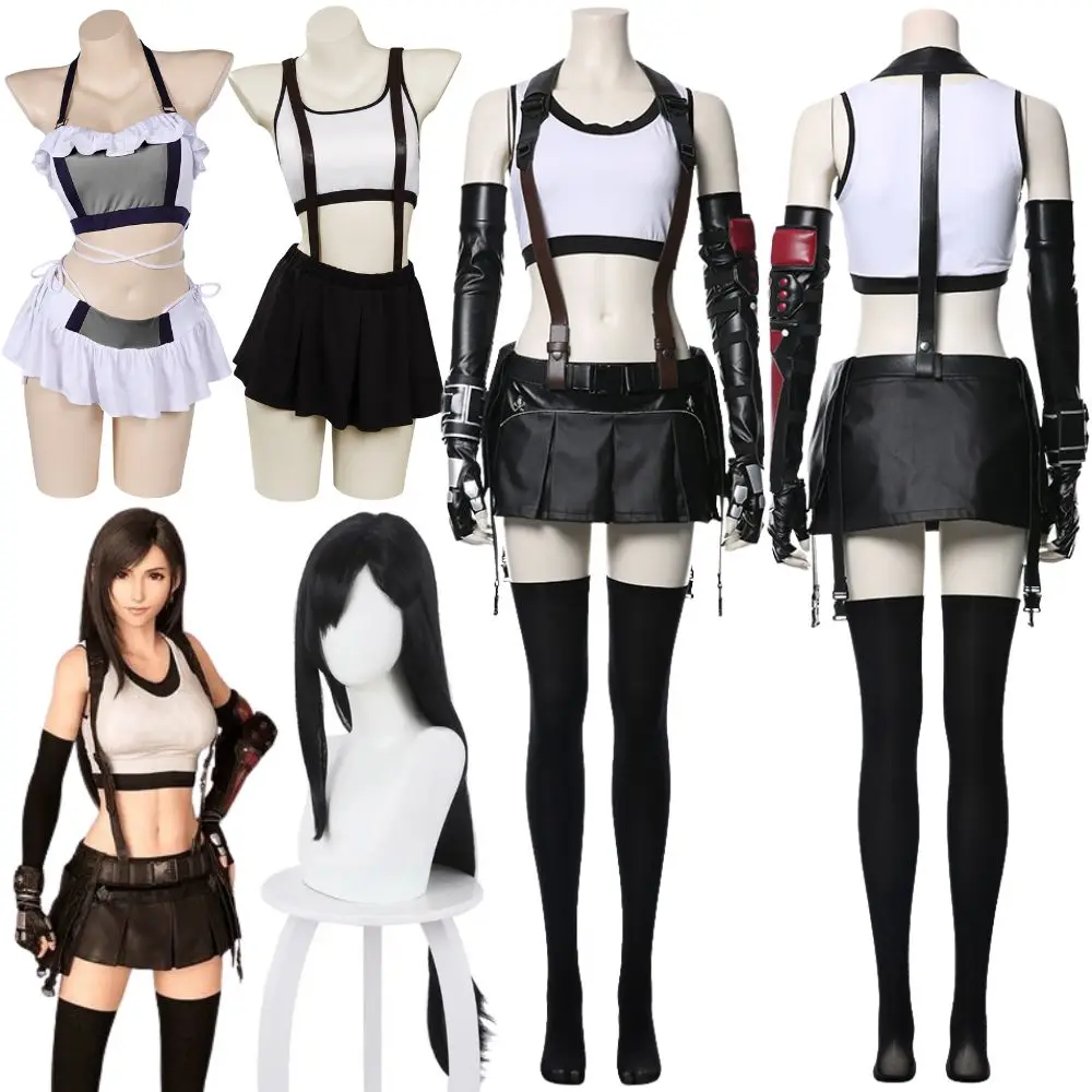 Final Fantasy 7 Remake Tifa Lockhart fantasia de cosplay para mulheres adultas, fantasia 7, fantasia uniforme para meninas, terno feminino Halloween, tops e saia