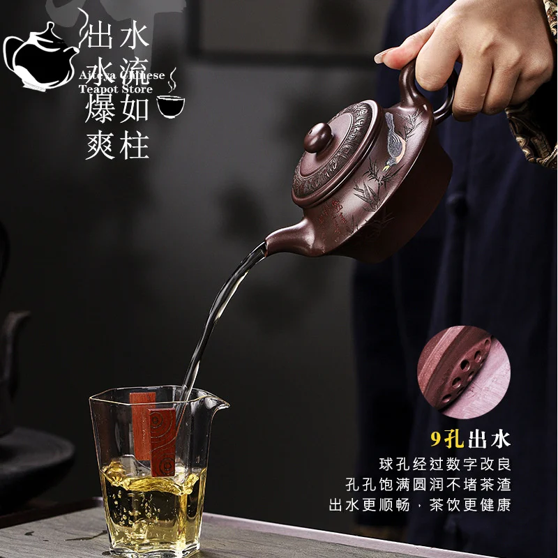 Imagem -05 - Yixing-pote Artesanal de Argila Roxa Calha Inferior Qing Dayun Duplo Círculo Kung fu Chá Pote de Chá Chinês 360ml