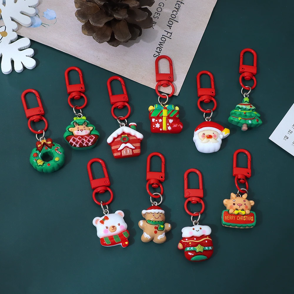 Cute Christmas Key Ring Cartoon Elk Gingerbread Man Keychain Santa Claus Key Chains Xmas Party Souvenir