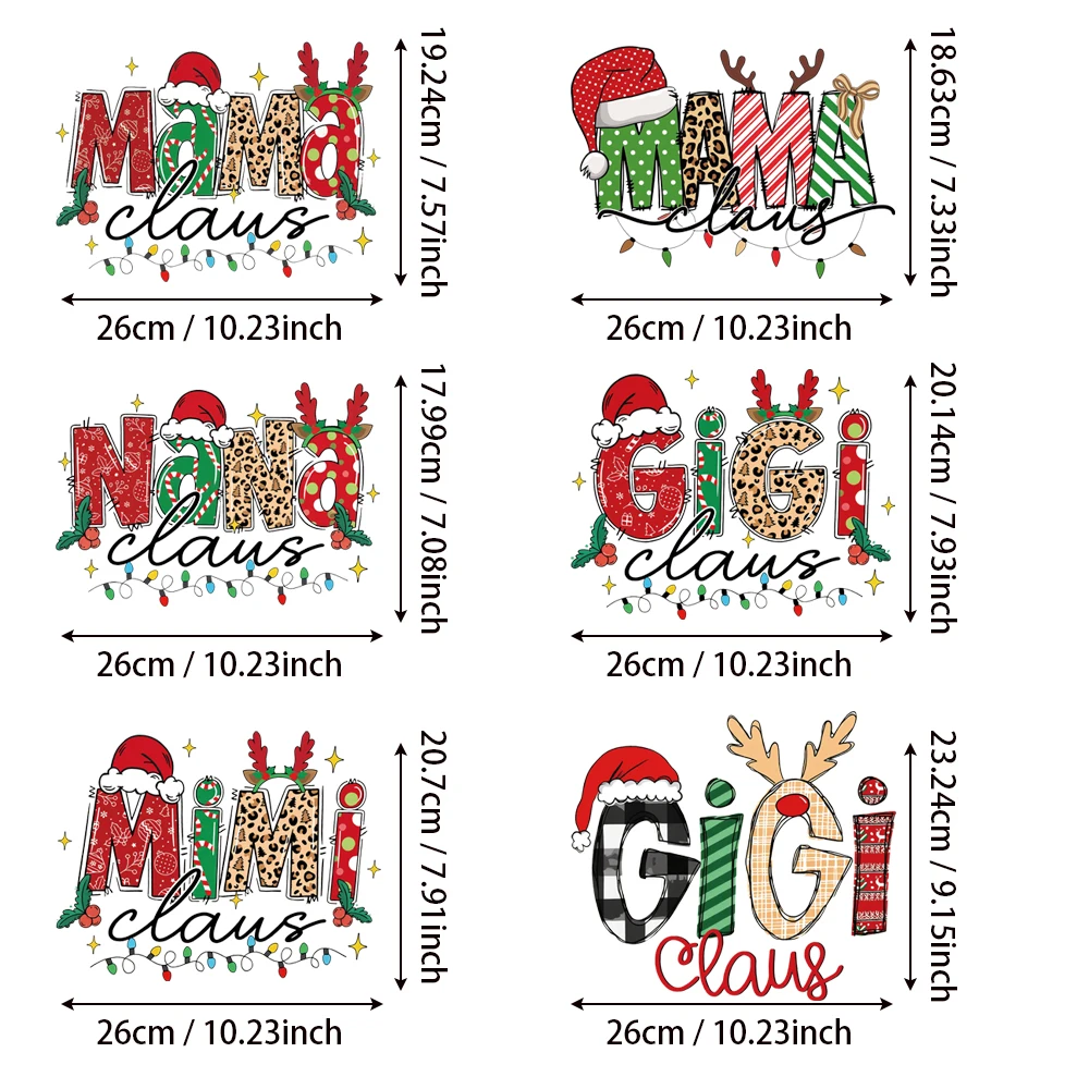 مجموعة ملصقات فينيل لنقل الحرارة ماما كلوز مكونة من 6 قطع لعيد الميلاد - سهلة القطع، تكييف بنفسك، للقمصان/القلنسوة/الحقائب