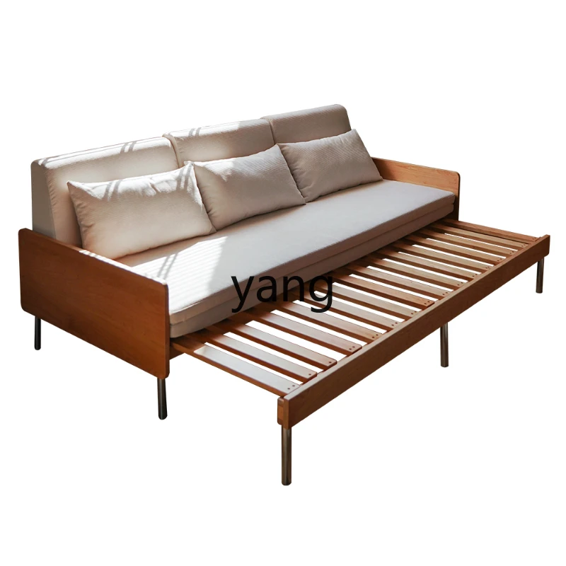 LT all solid wood pull-out type three-person sitting and sleeping dual-purpose folding pull-out sofa bed