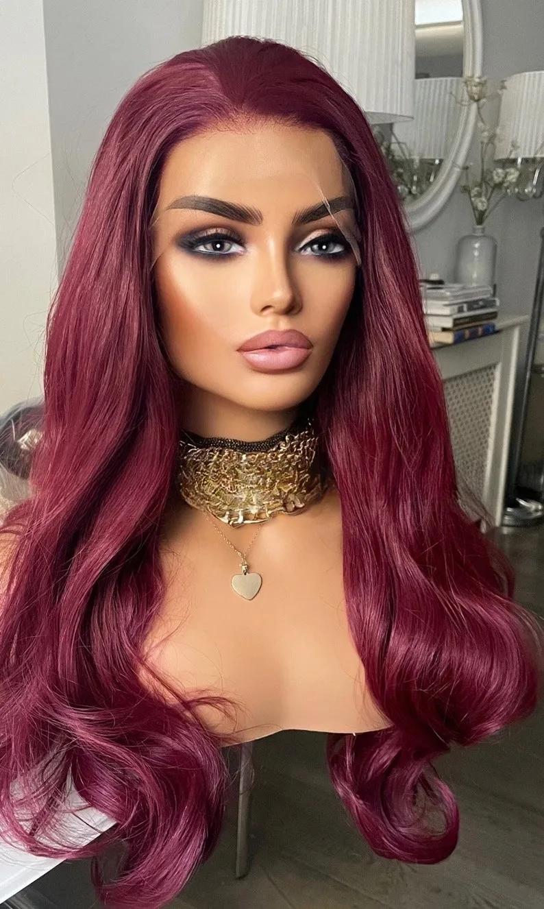 بورجوندي الأحمر شعر مستعار الجسم موجة الدانتيل شعر مستعار أمامي 13x4 HD شفاف الدانتيل الباروكة الأمامية غلويليس قبل قطعها الاصطناعية للنساء peluca