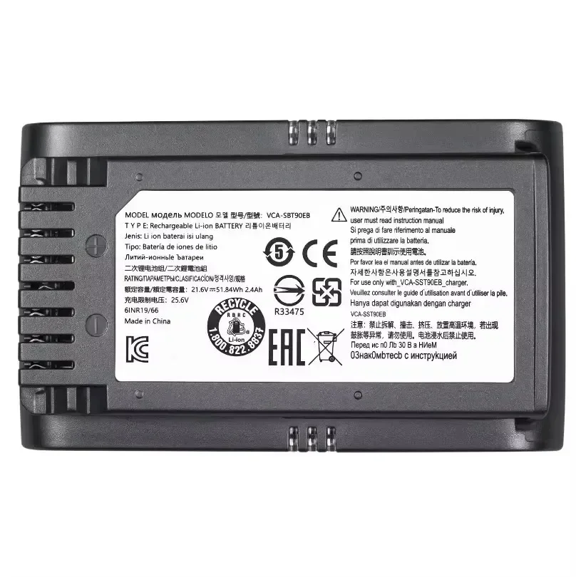 แบตเตอรี่เครื่องดูดฝุ่นคุณภาพสูง 21.6V 5000mAh รุ่น VCA-SBTA60 สำหรับ Samsung Jet 60 แบตเตอรี่แบบชาร์จได้