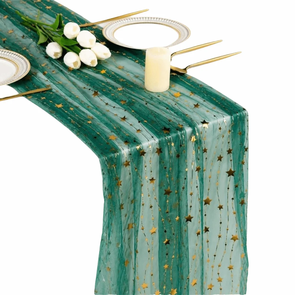 75*300CM Embroidered Table Runner Polyester Material Retro Style Tulle Table Decor Embroidery Design Semi-Transparent Gauze