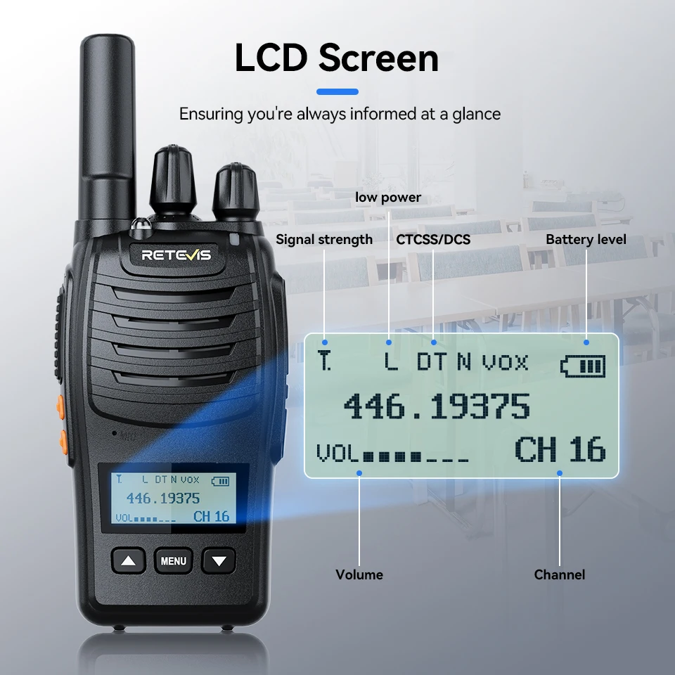 Retevis H777D Walkie Talkie Portabel 4/6 Buah PMR Radio Dua Arah Bebas Lisensi Dapat Diisi Ulang Layar LCD VOX untuk Keamanan Restoran