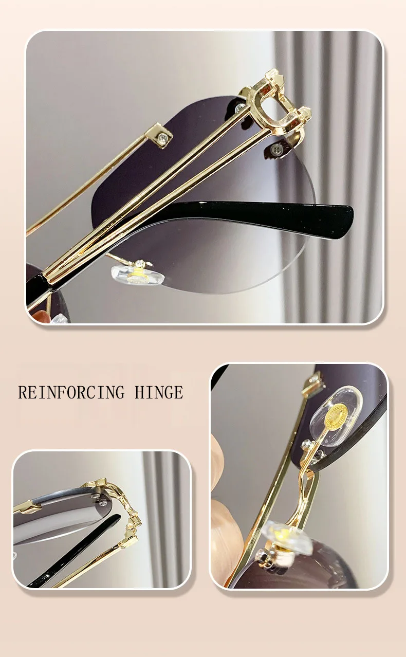 Randlose Designer Sonnenbrille Frauen Trendy Luxe Mode Sonnenbrillen Männer Vintage Gläser Lentes De Sol Mujer Lunette Soleil Femme – Detail 13