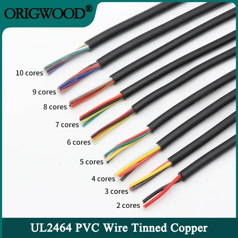 2/5/10M UL2464 Sheathed Wire 28 26 24 22 20 18 16AWG Tinned Copper Signal Cable 2 3 4 5 6 7 8 10 Core Electronic Audio Wires