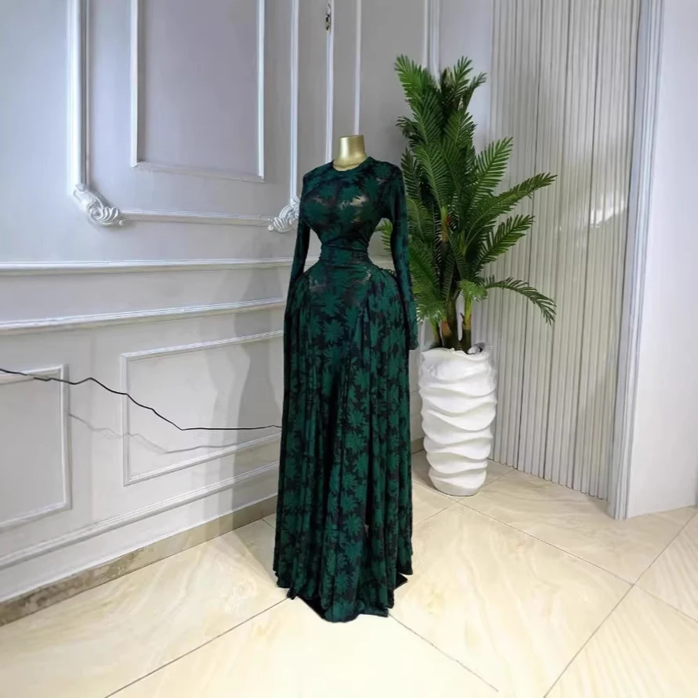 Luxuriöses Damen-Maxikleid mit elegantem Design, Print und Mesh, zweiteiliges Set mit Unterkleid, Urlaubs- und Strandstil, langärmlig – Detail 12