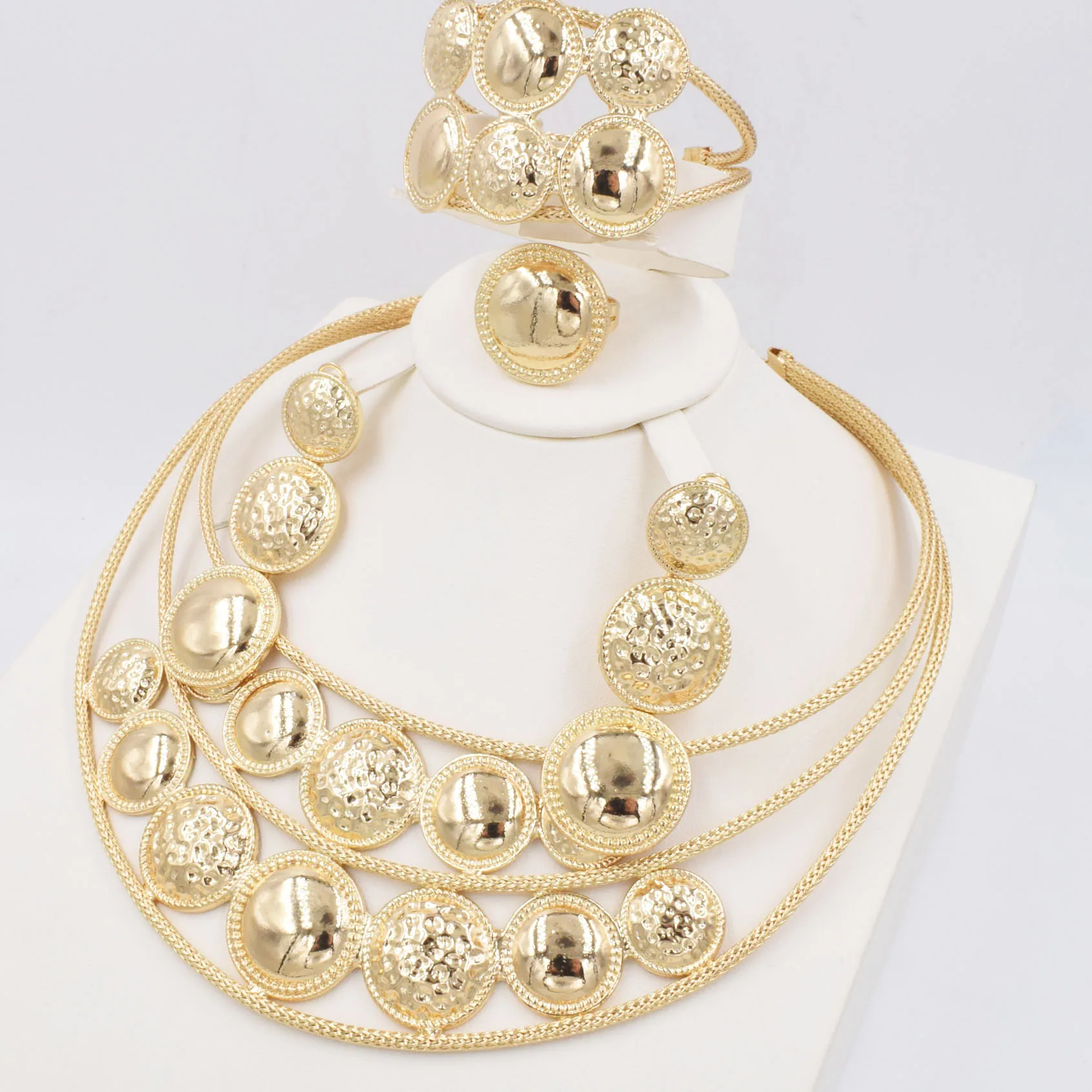 Italian Gold Plated Jewelry Set Dubai Gold Color High Quality Ladies Necklace Earrings Bracelet Rings Banquet Wedding Jewelry