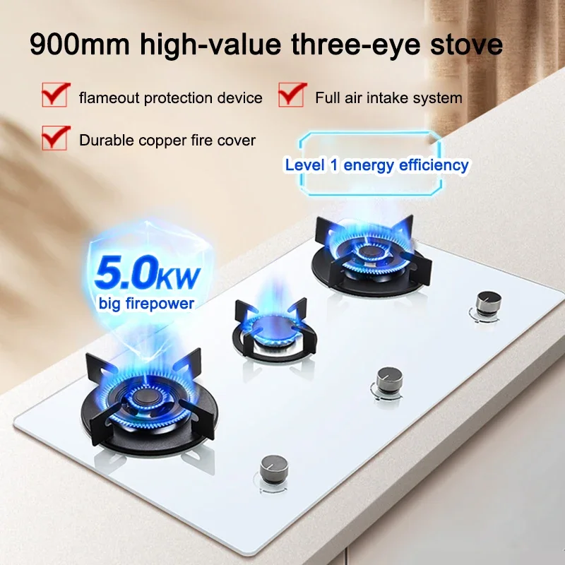 

Three-eye white gas stove built-in household natural gas three-head gas cooker porous fierce fire cooker