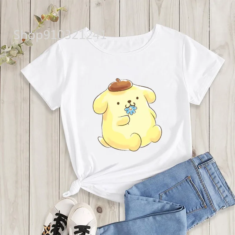 Maglietta con pompon maglietta da donna Kawaii Donut give up Fashion Graphic Tee Print maglietta femminile Anime vestiti carini T-Shirt da ragazza