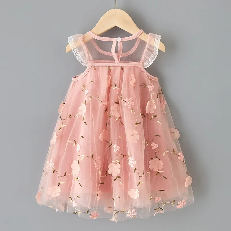 Summer 2023 new Korean version girl embroidered lace mesh dress girl baby super foreign gauze dress princess dress