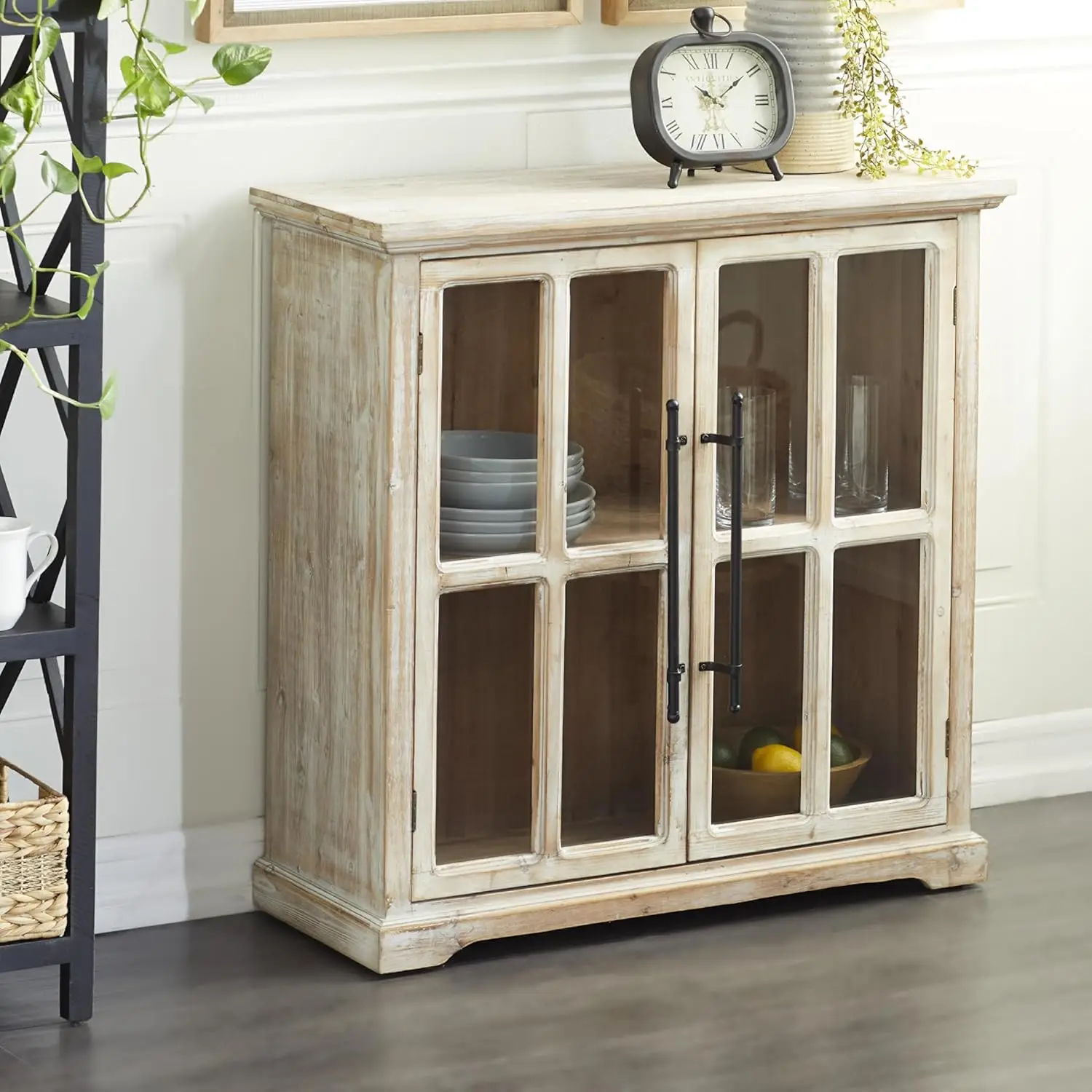 Wood Room Cabinet 1 Shelf And 2 Door Storage Cabinet With Glass Front Panels, Accent Cabinet 33